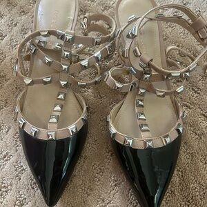 BCBGeneration Black and Tan Studded Heels